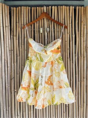 Sabo Skirt Strapless Floral Mini Dress in White, Yellow & Orange